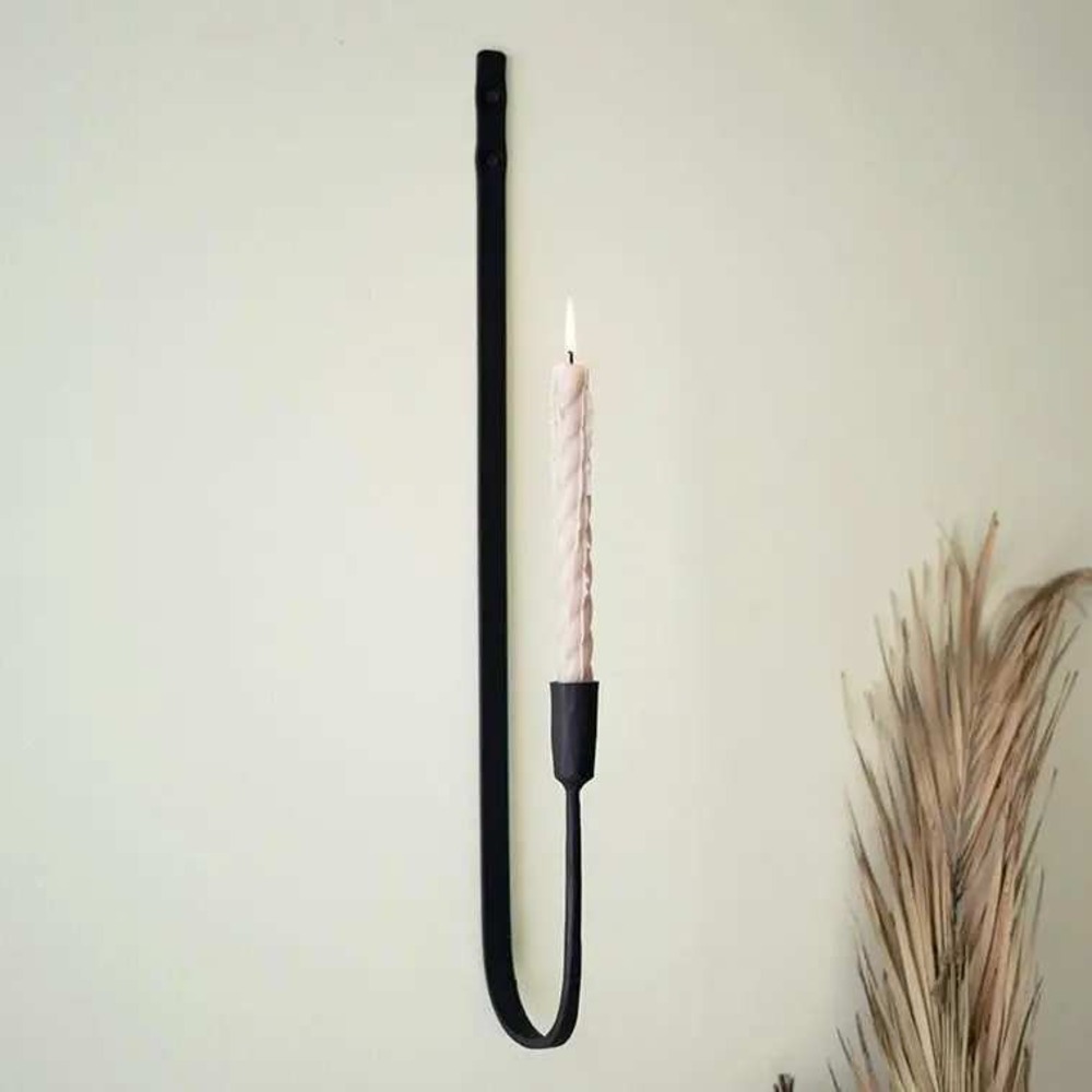 Handcrafted Iron Wall Sconce Minimalist Matte Black Taper Candle Holder 24" Long